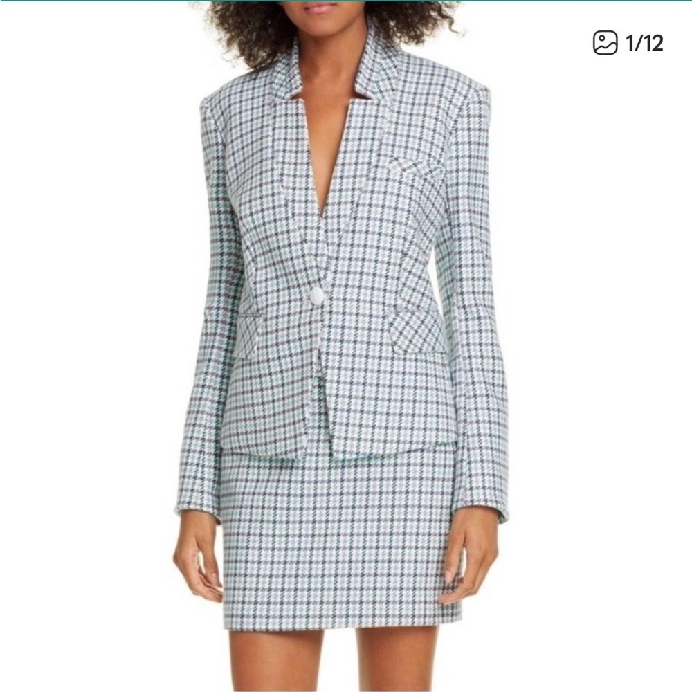 New VERONICA BEARD | Farley Dickey Jacket Turquoise Multi Tweed Houndstooth 0 - Picture 2 of 10